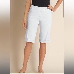 Soft Surroundings pull on Bermuda shorts stretchy khaki gray PM